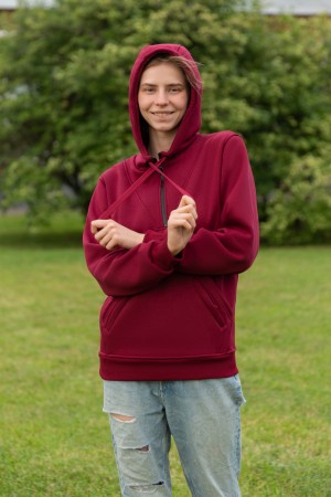 Анорак худи бордовая на молнии женская утепленная