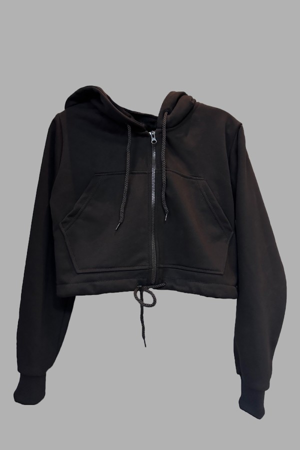  Cropp black zip hoodie woman XS-38-40-Woman-(Женский)    Черная зип худи укороченная женская с капюшоном 