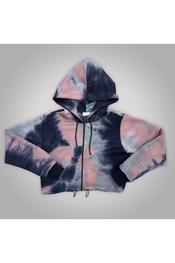 Зип худи укороченная женская с капюшоном в расцветке тай дай Cropp tie die zip hoodie woman M-42-44-Woman-(Женский) Зип худи укороченная женская с капюшоном в расцветке тай дай