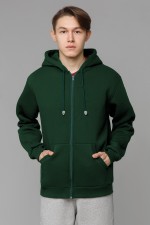  Classic zip-hoodie dark green XS-44-Unisex-(Мужской)    Мужская классическая темно-зеленая худи на молнии 