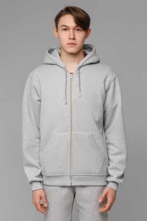 Серая классическая толстовка на молнии мужская с капюшоном