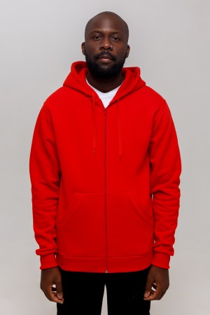 Красная толстовка на молнии мужская с капюшоном классическая
