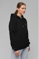 Черная толстовка на молнии женская с капюшоном классика