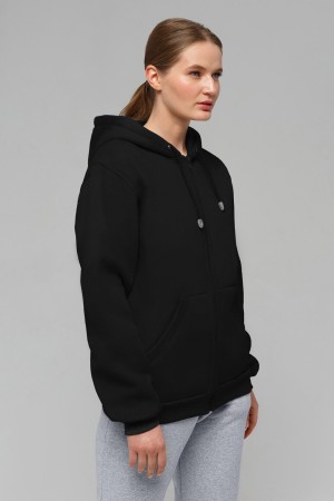 Черная толстовка на молнии женская с капюшоном классика