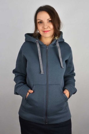 Графитовая худи на молнии женская с капюшоном базовая