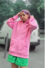  basic pink zip hoodie 320 M-42-44-Woman-(Женский)    Розовая толстовка на молнии женская с капюшоном классика 