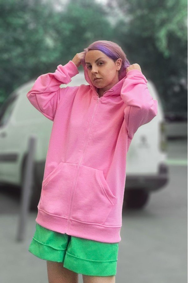  basic pink zip hoodie 320 M-42-44-Woman-(Женский)    Розовая толстовка на молнии женская с капюшоном классика 
