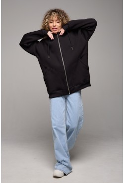 Зип-худи оверсайз черная женская (унисекс)