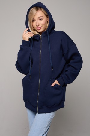 Зип-худи оверсайз темно-синяя женская (унисекс)
