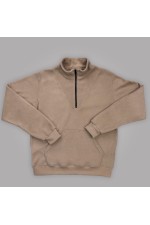  Pullover sweatshirt beige fleece man 2XL-54-Unisex-(Мужской)    Мужской бежевый пуловер - свитшот с укороченной молнией теплый из флиса (полузип) 