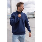 Мужской темно-синий пуловер - свитшот с укороченной молнией теплый