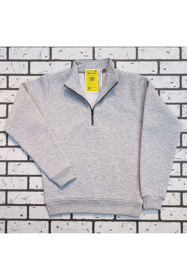 Мужской серый пуловер - свитшот с укороченной молнией теплый   Магазин Толстовок Пуловер премиум мужской | Premium pullover man