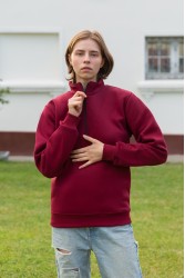 Женский бордовый пуловер - свитшот с укороченной молнией теплый