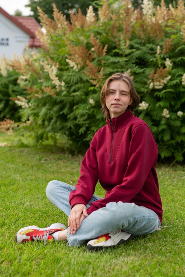 Женский бордовый пуловер - свитшот с укороченной молнией теплый   Магазин Толстовок Пуловер премиум женский | Premium pullover woman