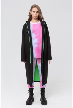Черный плащ женский черный/зеленый из ткани double fleece