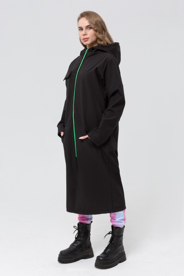 Черный плащ женский черный/зеленый из ткани double fleece   Магазин Толстовок 