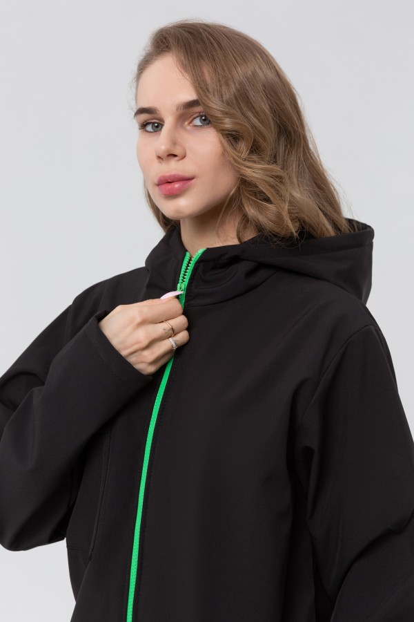 Черный плащ женский черный/зеленый из ткани double fleece   Магазин Толстовок 