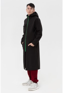 Черный плащ мужской черный/зеленый из ткани double fleece