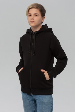 Подростковая премиум черная худи на молнии - унисекс для мальчиков и девочек
