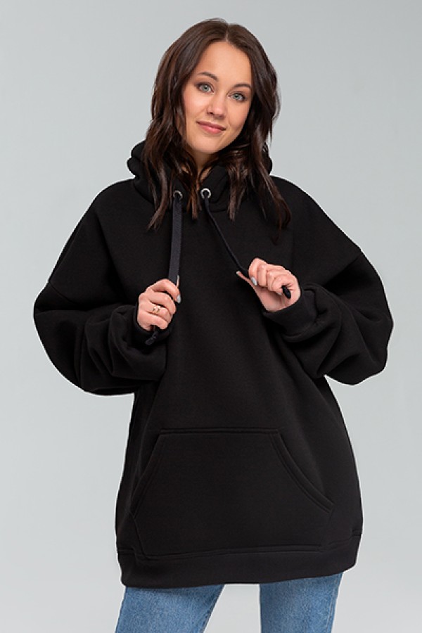 Черная Худи Оверсайз женская (унисекс) | Oversize black hoodie woman (unisex)   Магазин Толстовок Толстовки больших размеров