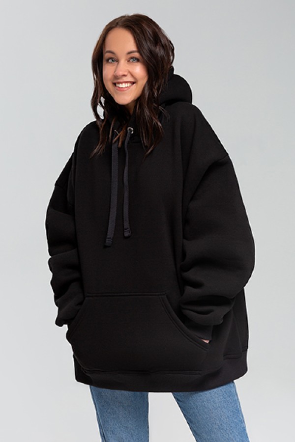 Черная Худи Оверсайз женская (унисекс) | Oversize black hoodie woman (unisex)   Магазин Толстовок Все худи толстовки свитшоты больших размеров
