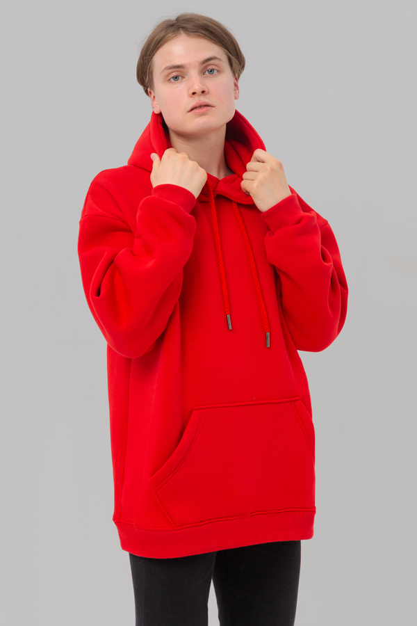 Red hoodie OVERSIZE MAN XL-52-Unisex-(Мужской)    Худи Оверсайз Красная Мужская толстовка (унисекс) 