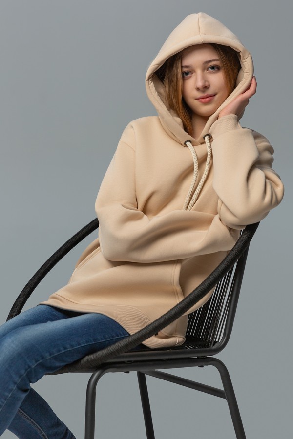 Женская худи с капюшоном премиум качества Кремовая 340гр/м.кв   Магазин Толстовок Premium Hoodie Woman
