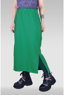 Юбка из футера длинная с разрезом однотонная цвет аквамарин