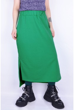 Юбка из футера длинная с разрезом однотонная цвет аквамарин Юбка из футера длинная с разрезом однотонная цвет аквамарин