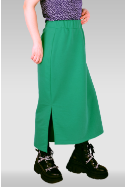 Юбка из футера длинная с разрезом однотонная цвет аквамарин