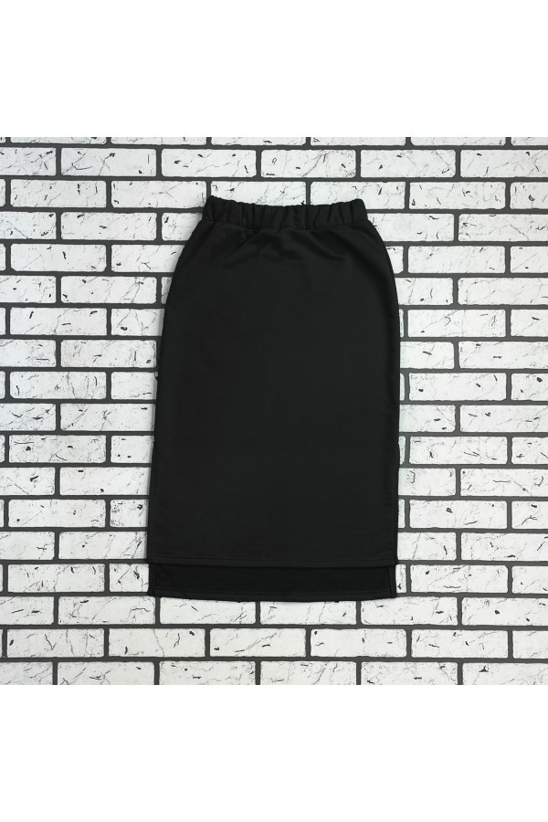  Long footer skirt black XS-38-40-Woman-(Женский)    Юбка из футера длинная с разрезом однотонная черная 