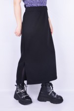 Юбка из футера длинная с разрезом однотонная черная Long footer skirt black S-40-42-Woman-(Женский) Юбка из футера длинная с разрезом однотонная черная