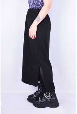 Юбка из футера длинная с разрезом однотонная черная Юбка из футера длинная с разрезом однотонная черная