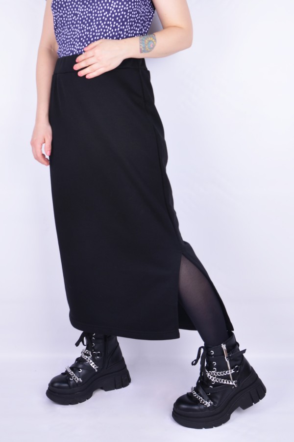 Юбки из футера Юбка из футера длинная с разрезом однотонная черная 5 Юбка из футера длинная с разрезом однотонная черная Магазин Толстовок Юбки из футера