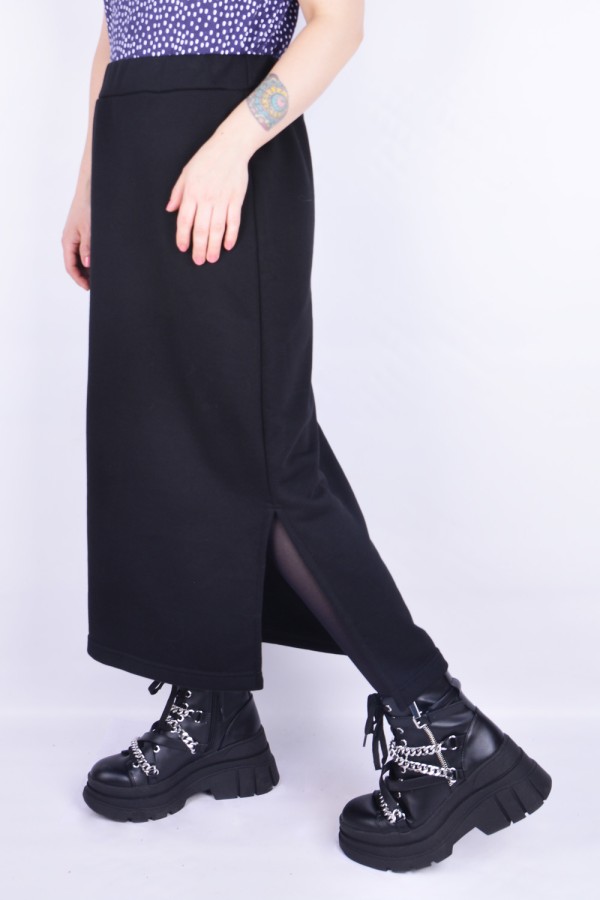 Юбки из футера Юбка из футера длинная с разрезом однотонная черная 6 Юбка из футера длинная с разрезом однотонная черная Магазин Толстовок Юбки из футера