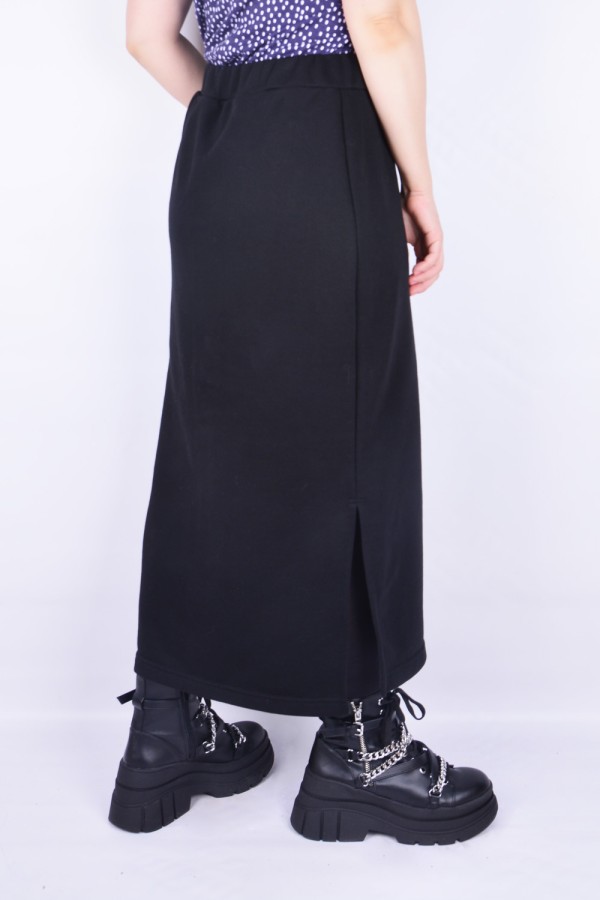 Юбки из футера Юбка из футера длинная с разрезом однотонная черная 7 Юбка из футера длинная с разрезом однотонная черная Магазин Толстовок Юбки из футера