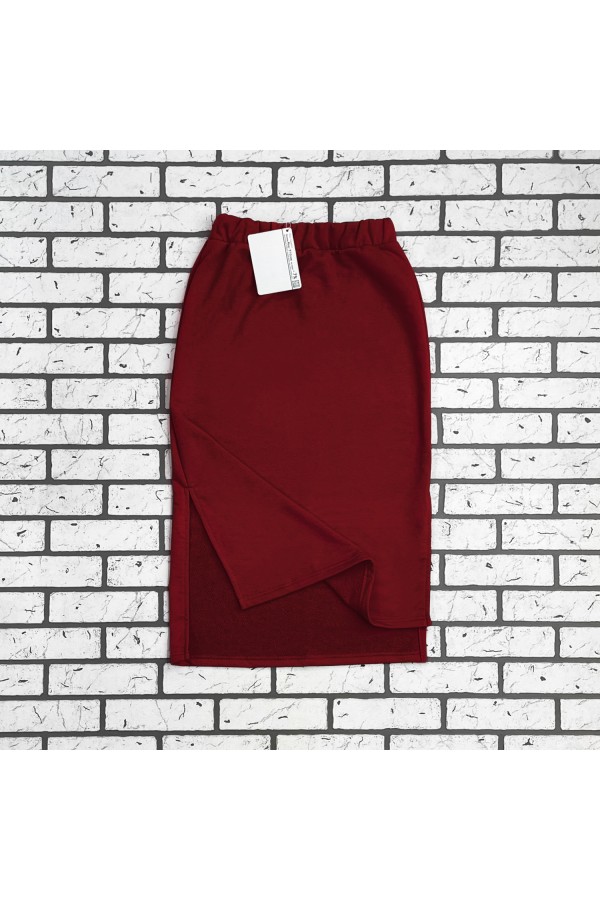  Long footer skirt bordo XS-38-40-Woman-(Женский)    Юбка из футера длинная с разрезом однотонная бордовая 