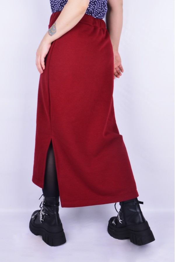 Юбки из футера Юбка из футера длинная с разрезом однотонная бордовая 3 Юбка из футера длинная с разрезом однотонная бордовая Магазин Толстовок Юбки из футера