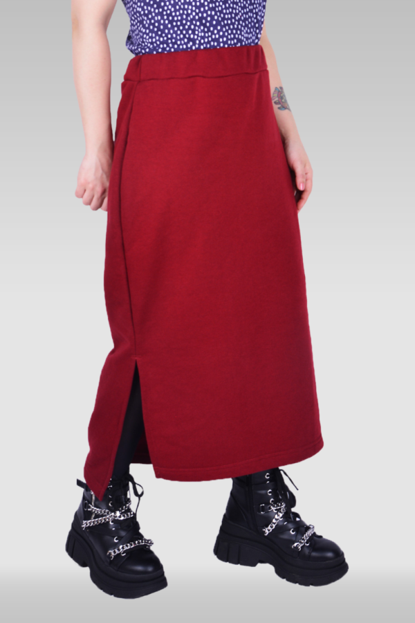  Long footer skirt bordo S-40-42-Woman-(Женский)    Юбка из футера длинная с разрезом однотонная бордовая 
