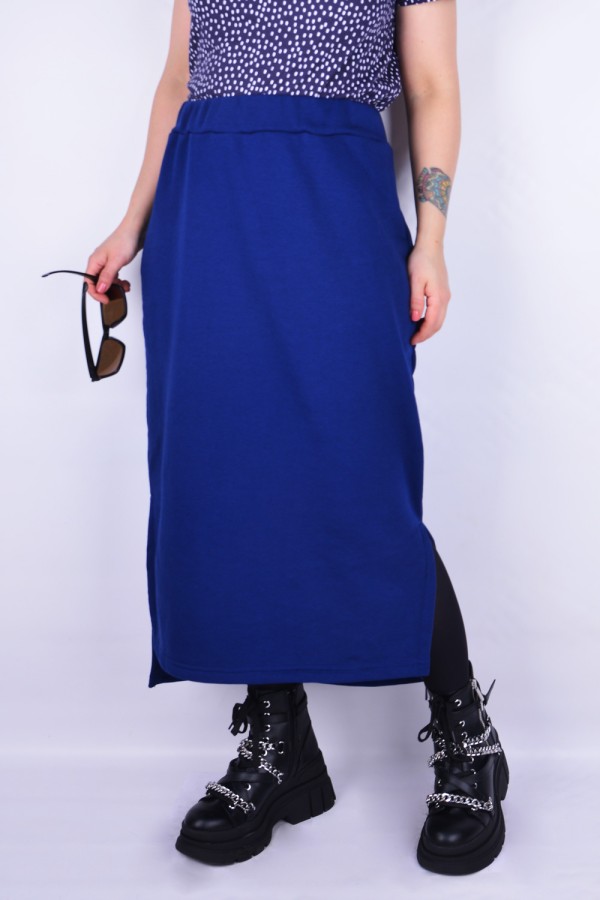 Юбки из футера Юбка из футера длинная с разрезом однотонная цвет индиго 1 Юбка из футера длинная с разрезом однотонная цвет индиго Магазин Толстовок Юбки из футера