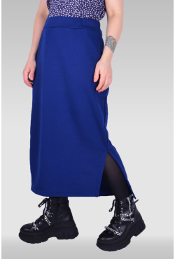 Юбка из футера длинная с разрезом однотонная цвет индиго
