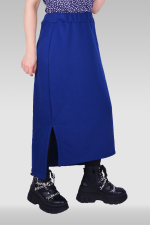  Long footer skirt indigo XS-38-40-Woman-(Женский)    Юбка из футера длинная с разрезом однотонная цвет индиго 