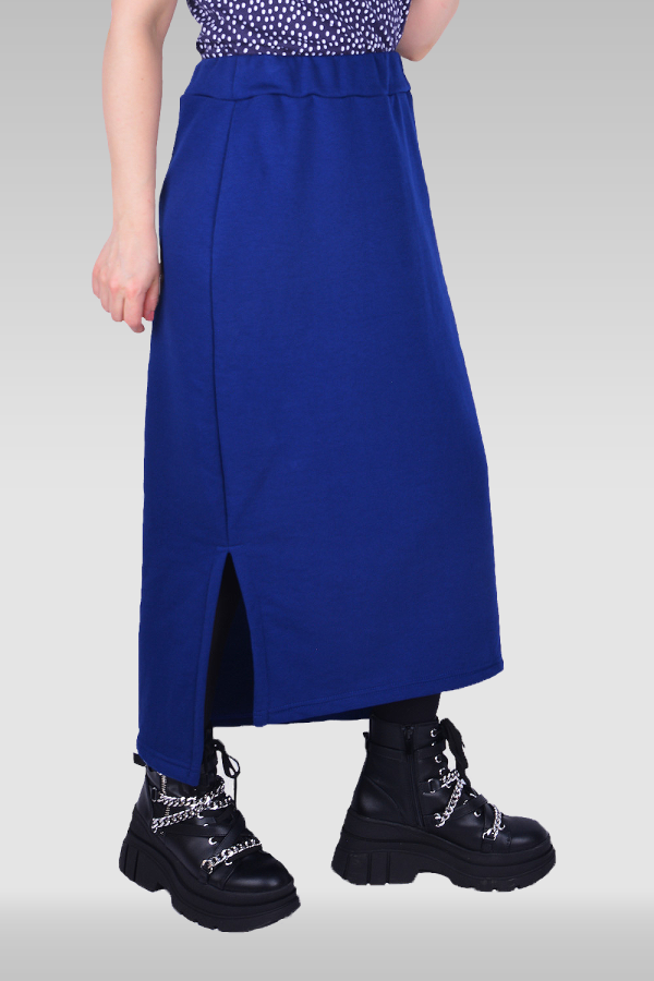  Long footer skirt indigo XS-38-40-Woman-(Женский)    Юбка из футера длинная с разрезом однотонная цвет индиго 