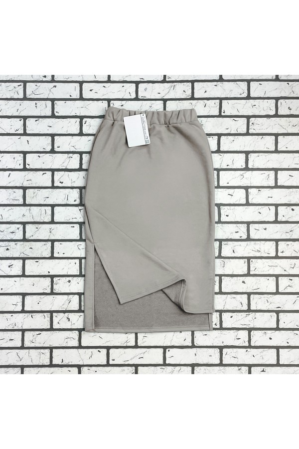  Long footer skirt still gray XS-38-40-Woman-(Женский)    Юбка из футера длинная с разрезом однотонная серая 