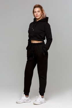 Crop-Top-Hoodie & Joggers Sport BLACK - костюм женский короткая худи и джоггеры