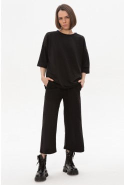 Костюм с кюлотами и оверсайз футболкой черный | Black Culottes suit woman