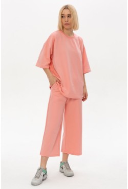 Костюм с кюлотами и оверсайз футболкой персиковый розовый | Peachy Culottes suit woman