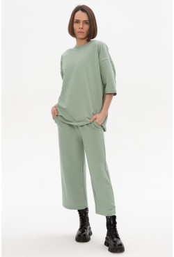 Костюм с кюлотами и оверсайз футболкой шалфей (светло зеленый) | Salvia Culottes suit woman