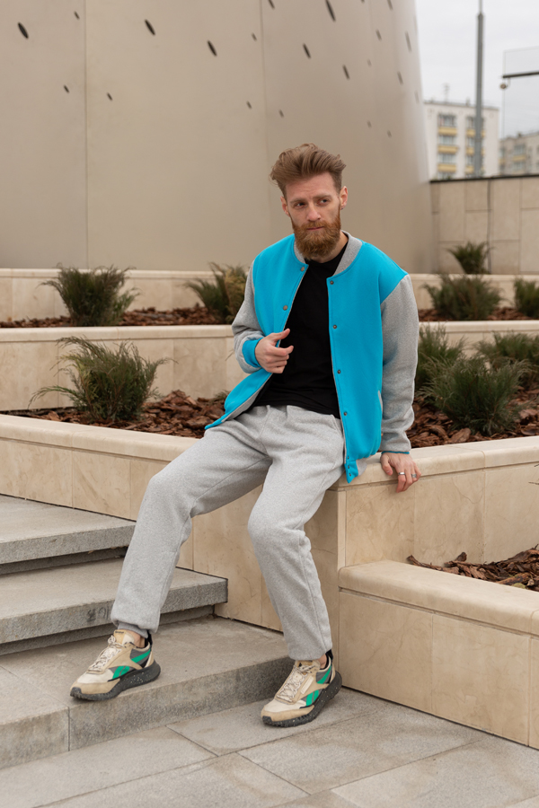 Мужской спортивный костюм: бирюзовый бомбер + серые брюки купить в интернет��агазине