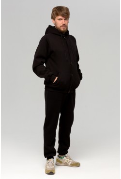 Мужской спортивный костюм: черный бомбер c капюшоном и черные брюки